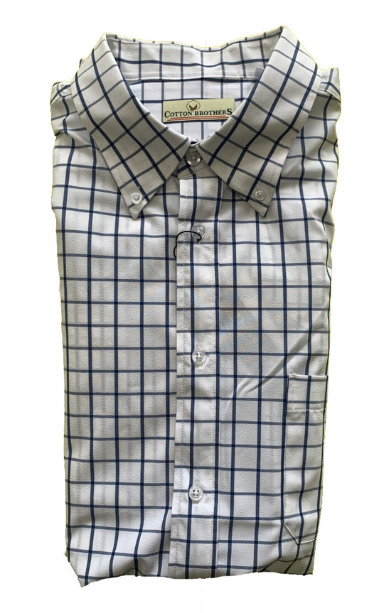Cotton Brothers Long Sleeve Button Up White Blue Plaid Cotton Brothers