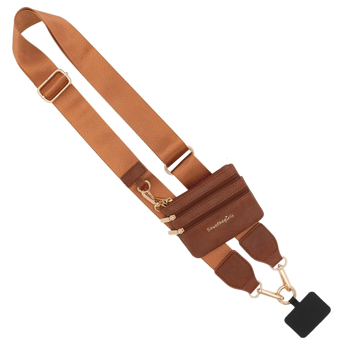 Save The Girls Clip & Go Strap with Pouch - Neutral Collection - Brown - Gold Hardware Save The Girls