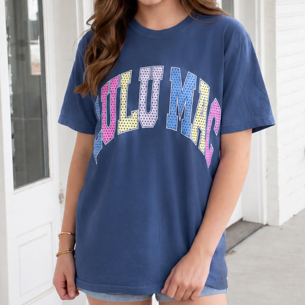 Lulu Mac Adult China Blue Multicolor Dots Comfort Color Shirt Lulu Mac