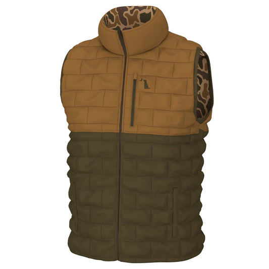Local Boy Brick Quilted Duck Down Reversible Vest Old School Camo