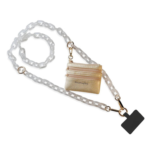 Save The Girls Clip & Go Ice chain with Pouch - White chain with Golden pouch Save The Girls