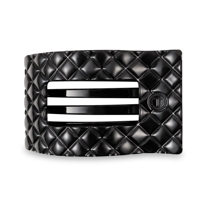 Teleties Jet Black Quilted Large Flat Rectangle Hair Clip