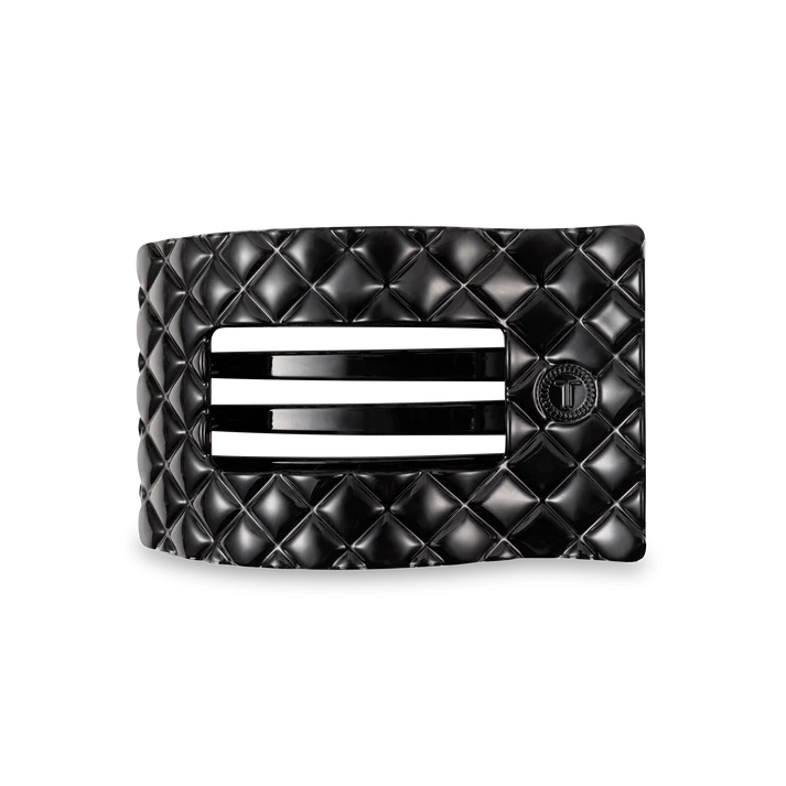 Teleties Jet Black Quilted Medium Flat Rectangle Hair Clip Teleties