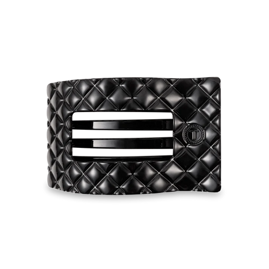 Teleties Jet Black Quilted Medium Flat Rectangle Hair Clip Teleties