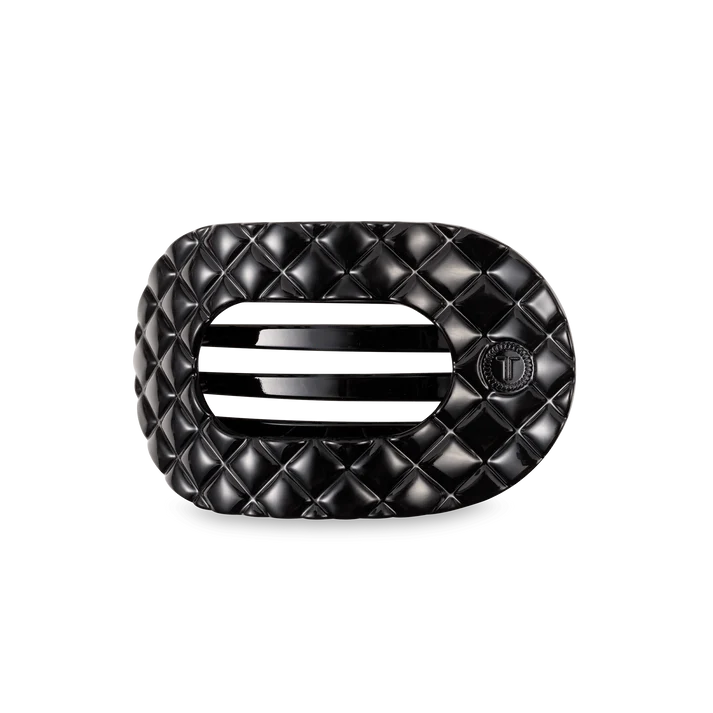 Teleties Jet Black Quilted Medium Flat Round Hair Clip Teleties