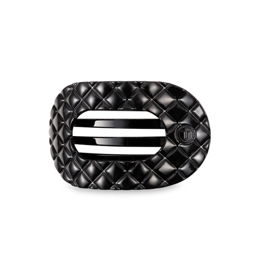 Teleties Jet Black Quilted Medium Flat Round Hair Clip Teleties