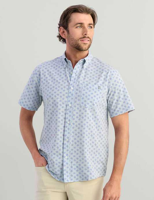 Huk Kona Printed Short Sleeve Button Down Harbor Mists