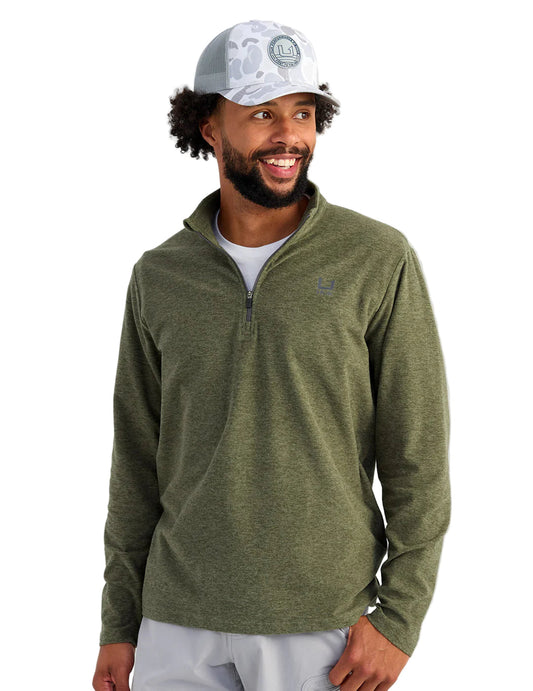 Huk Leeward Lightweight 1/4 Zip Pullover Heather Moss Huk