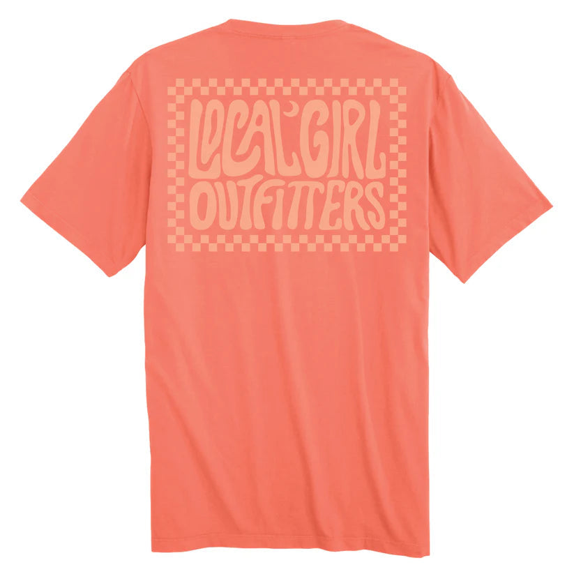 Local Girl Checkred Charm SS Tee Bright Salmon Local Boy Outfitters
