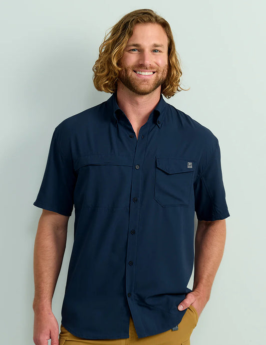 Huk Tide Point Short Sleeve Button Navy Academy Huk
