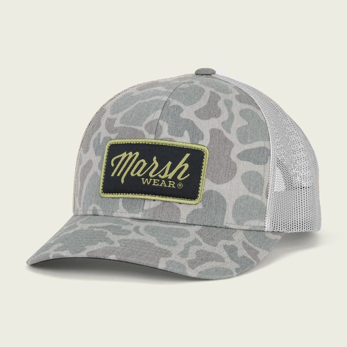 Marsh Wear Script Trucker Stone Mallard Camo Hat Marsh Wear