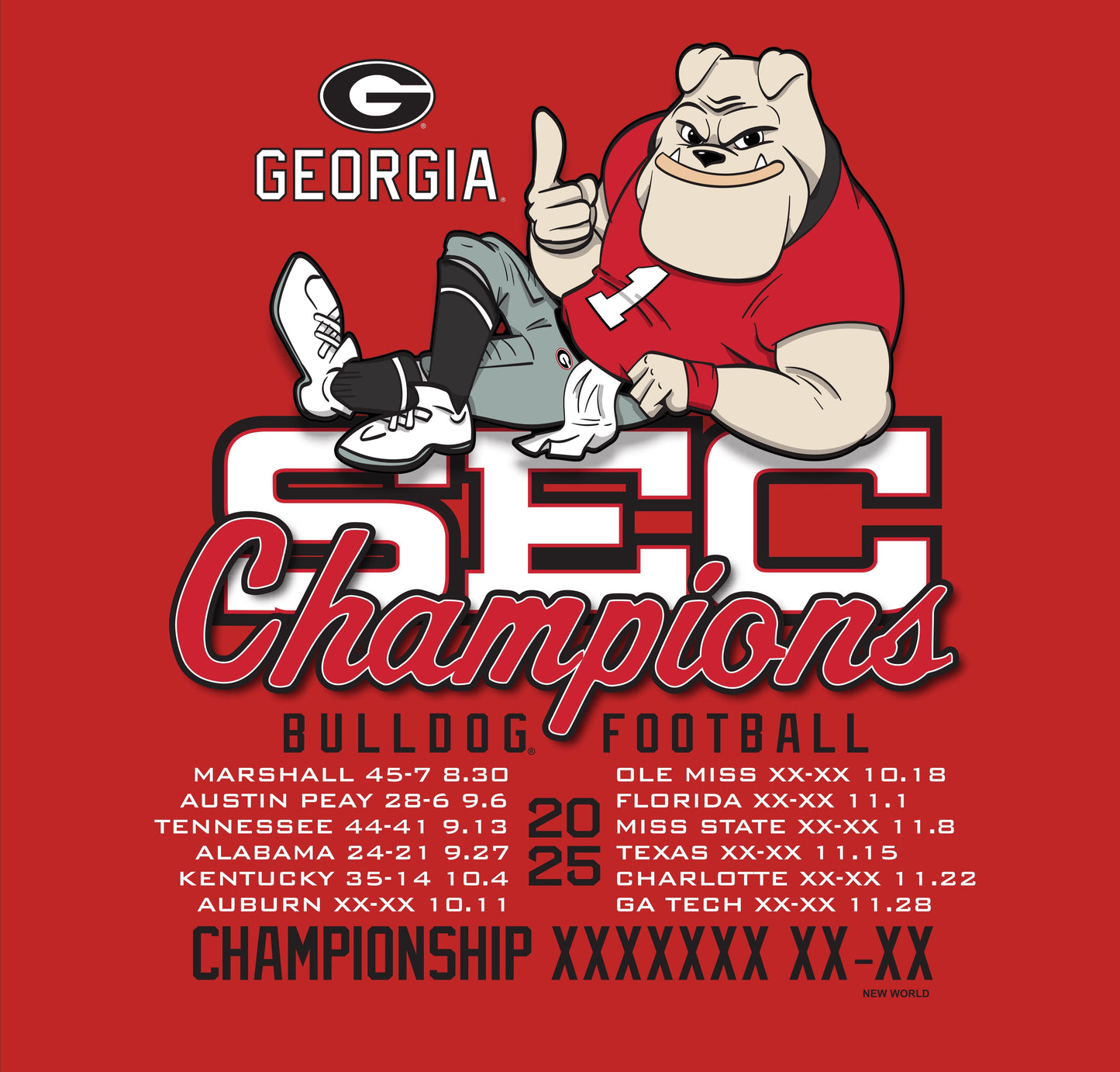 Georgia Bulldogs SEC Champions 2025 Red Short Sleeve New World Graphics