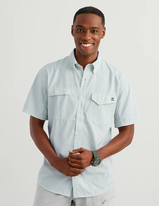 Huk Tide Point Printed Short Sleeve Heron Blue Checks Huk