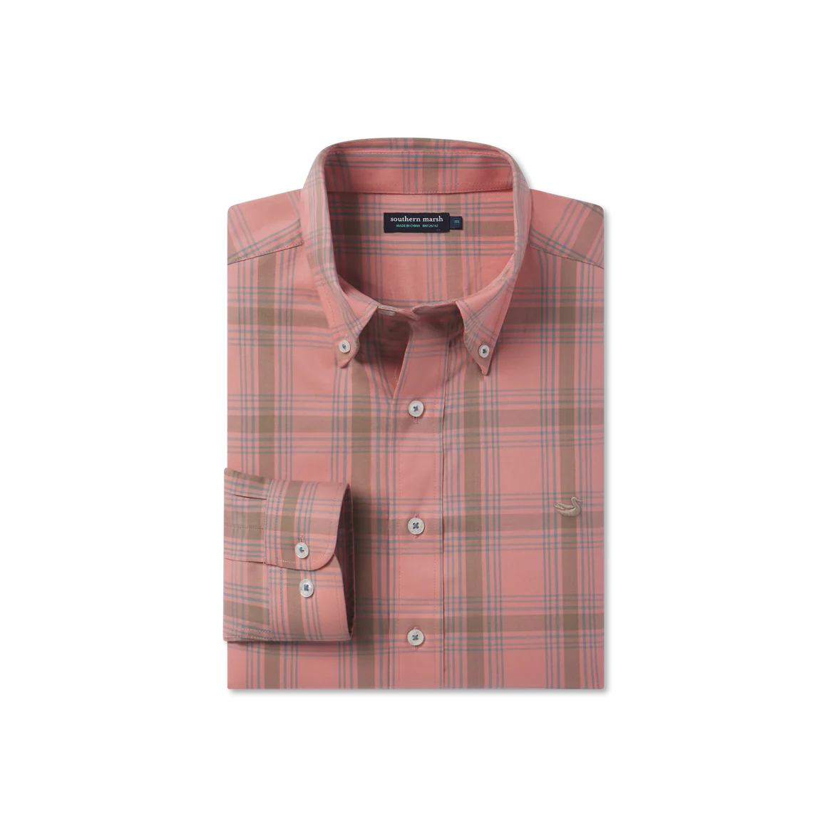 Southern marsh Tupelo windowpane dress shirt washed red and stone brown