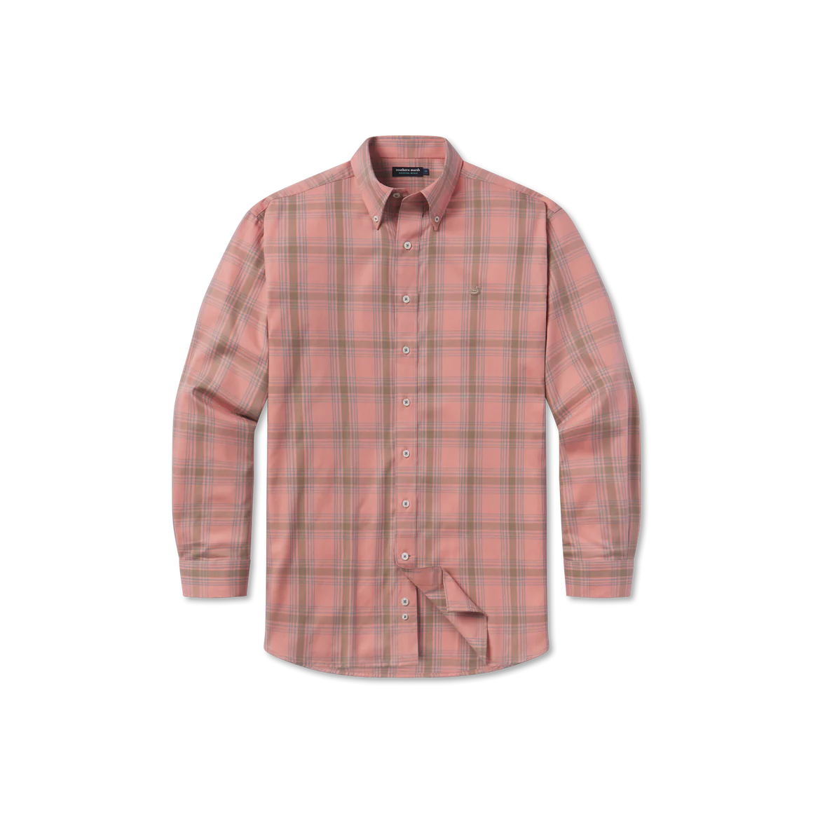 Southern marsh Tupelo windowpane dress shirt washed red and stone brown