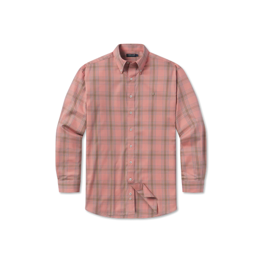 Southern marsh Tupelo windowpane dress shirt washed red and stone brown