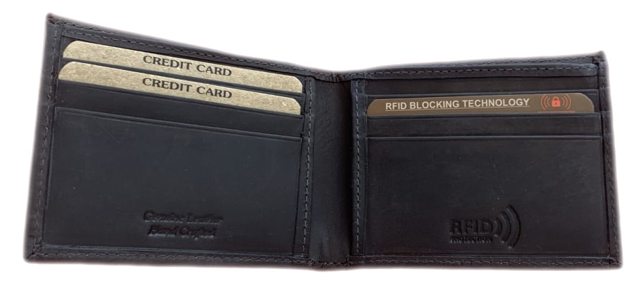Genuine Leather Wallet Bifold Black