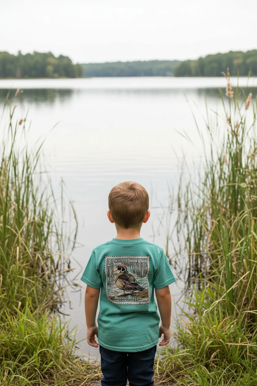 Speckle Bellies Youth Duck Stamp Shirt Seafoam