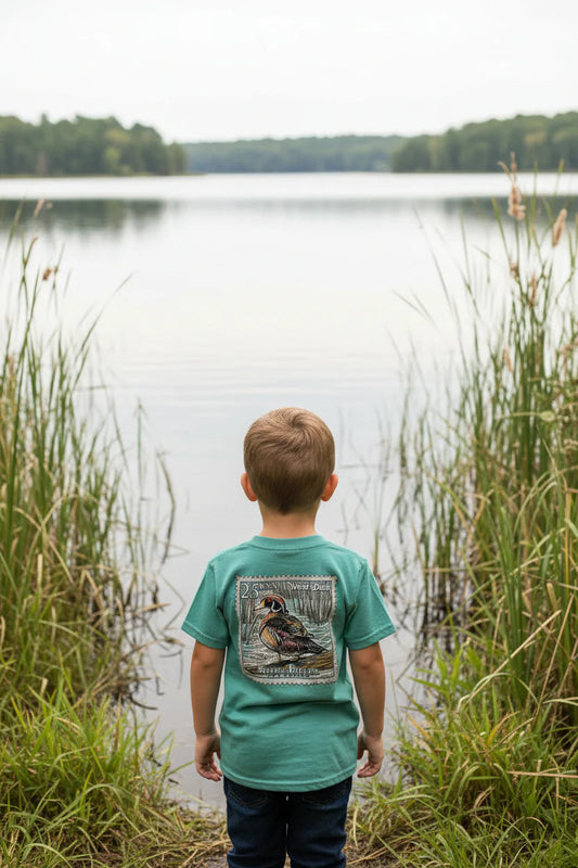 Speckle Bellies Youth Duck Stamp Shirt Seafoam Speckle Bellies