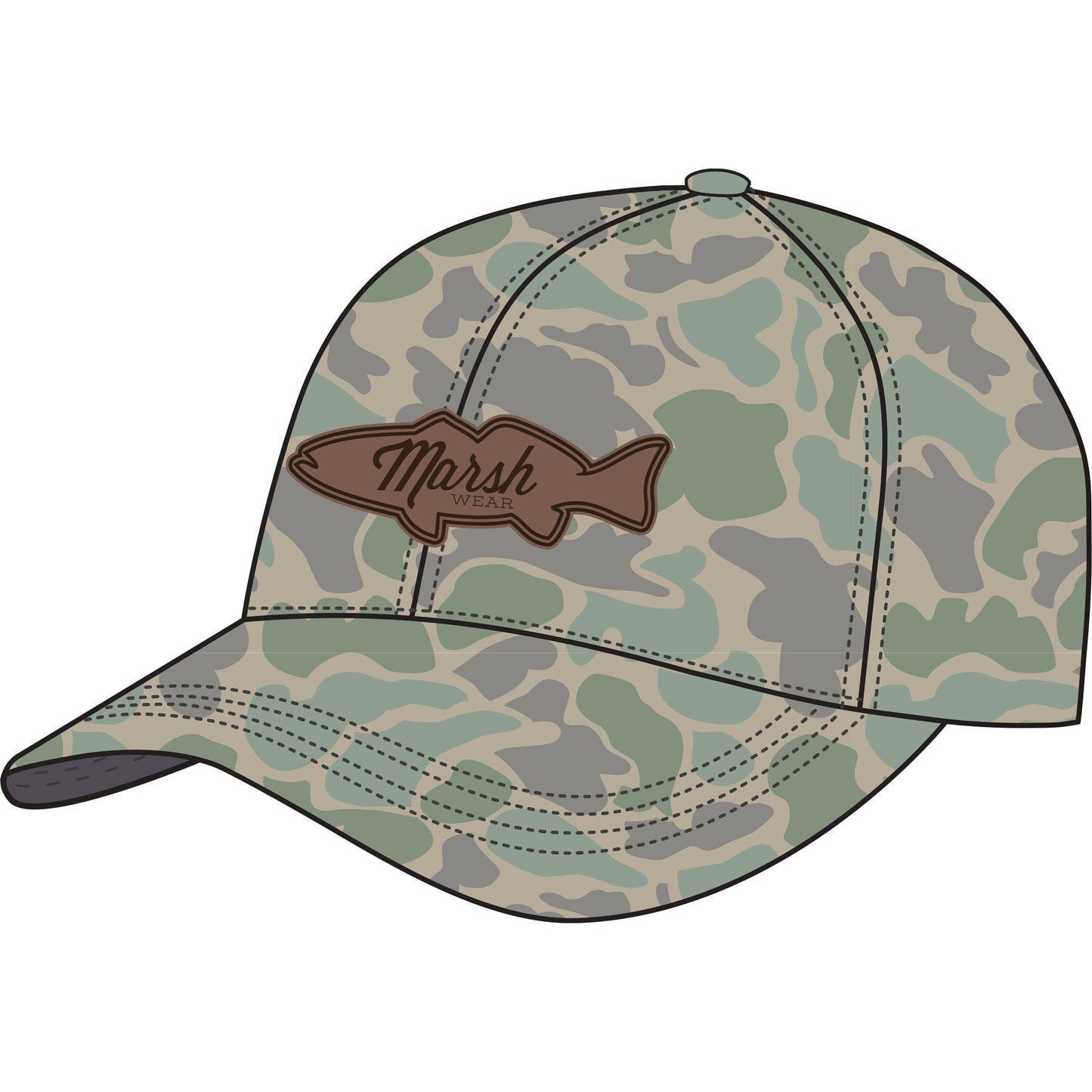 Marsh Wear Youth RR Leather Hat - Green Camo Marsh Wear