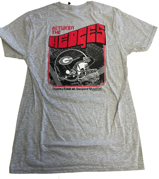 Georgia Bulldogs Retro Between The Hedges Heather Grey Tee New World Graphics