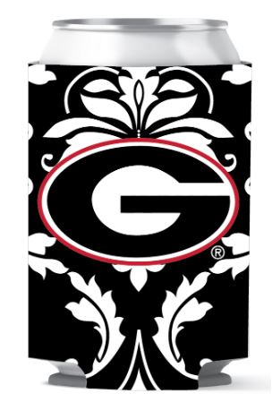 Georgia Bulldogs Damask Black Can Coozie