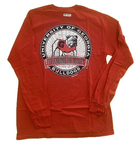 Georgia Bulldogs Defending The Hedges Long Sleeve Red Shirt Georgia Bulldogs