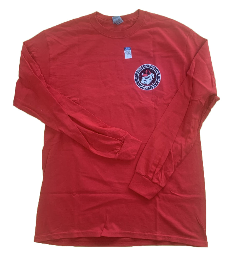 Georgia Bulldogs Youth Defending The Hedges Long Sleeve Red Shirt Georgia Bulldogs