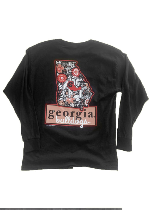 Georgia Bulldogs Youth Floral State Long Sleeve Black Shirt Georgia Bulldogs