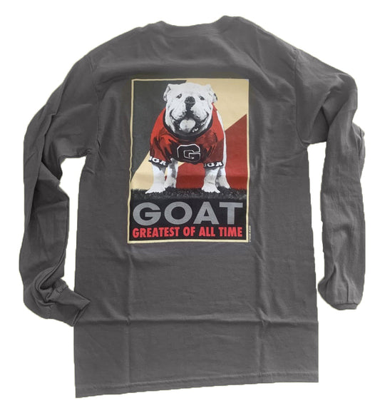 Georgia Bulldogs GOAT Mascot Long Sleeve Grey Shirt Georgia Bulldogs