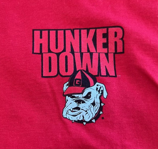 Georgia Bulldogs Hunker Down Hairy Dawg Red Tee New World Graphics