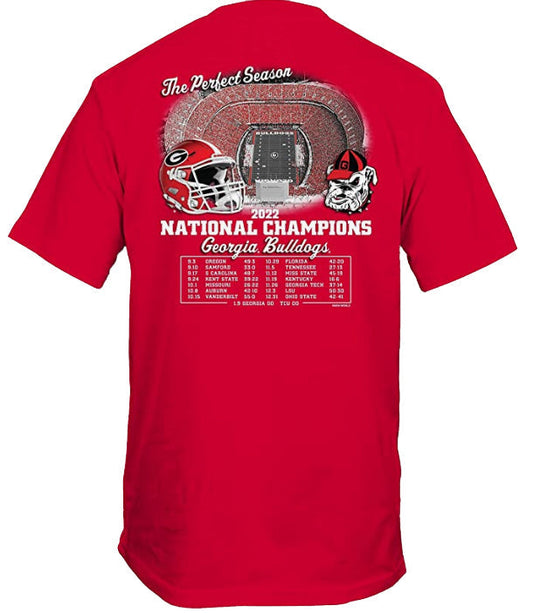 Georgia Bulldogs National Champs 22 Youth Perfect Season Short Sleeve Red Shirt New World Graphics