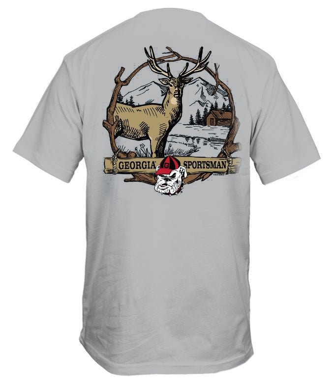 Georgia Bulldogs Sportsman Deer Branches Heather Grey Tee New World Graphics