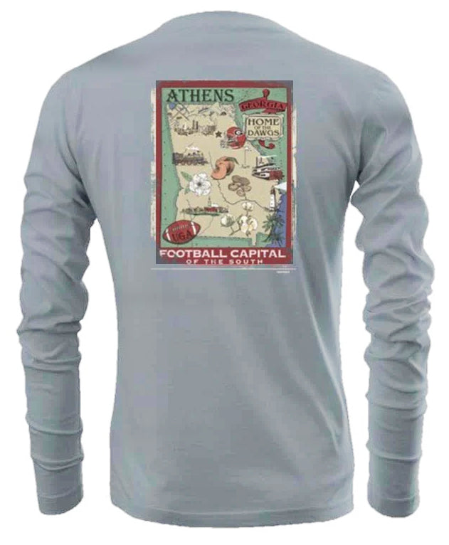 Georgia Bulldogs Vintage Map Heather Grey Long Sleeve Tee New World Graphics