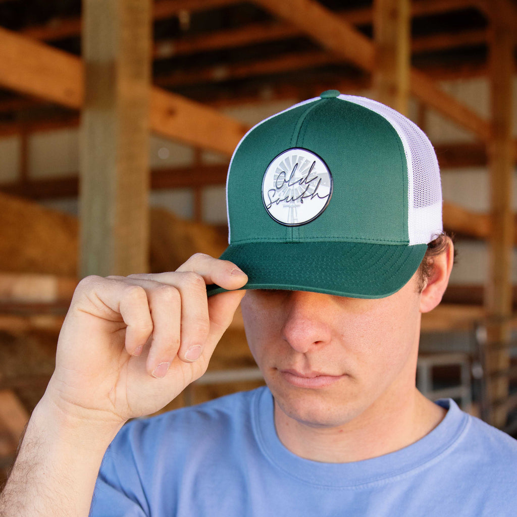 Old South Windmill Patch Trucker Hat Green Old South