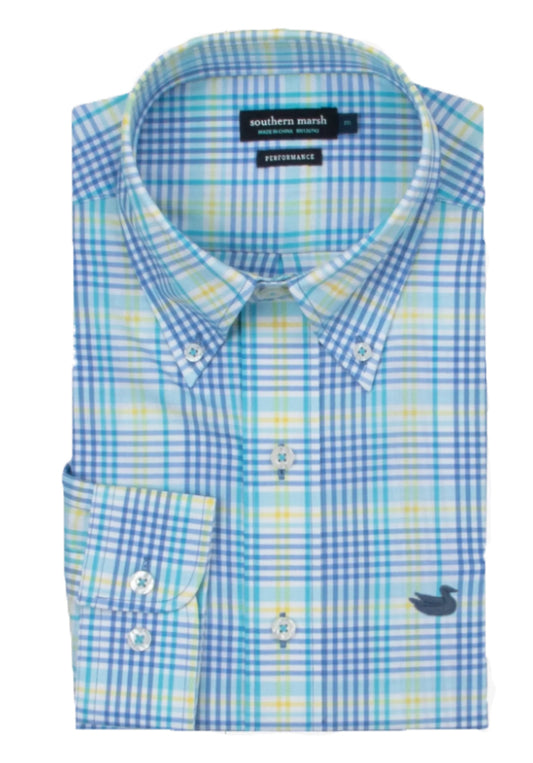 Southern Marsh Shores Windowpane Performance Dress Shirt