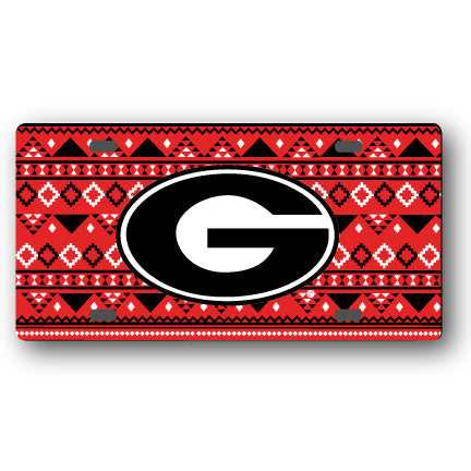 Georgia Bulldogs Metal License Plate Aztec Red