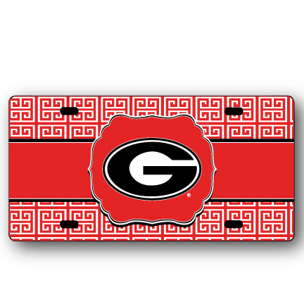 Georgia Bulldogs Metal License Plate Greek Red