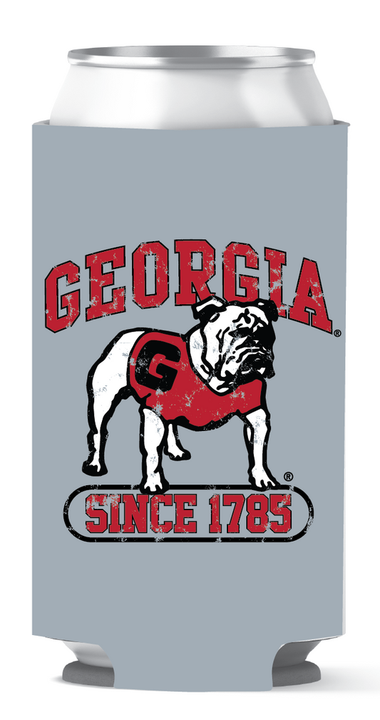 Georgia Bulldogs Tall Can Coozie since 1785 silver