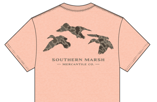Southern Marsh T-Shirt Originals - Camo - Flying Ducks Washed Sherbert