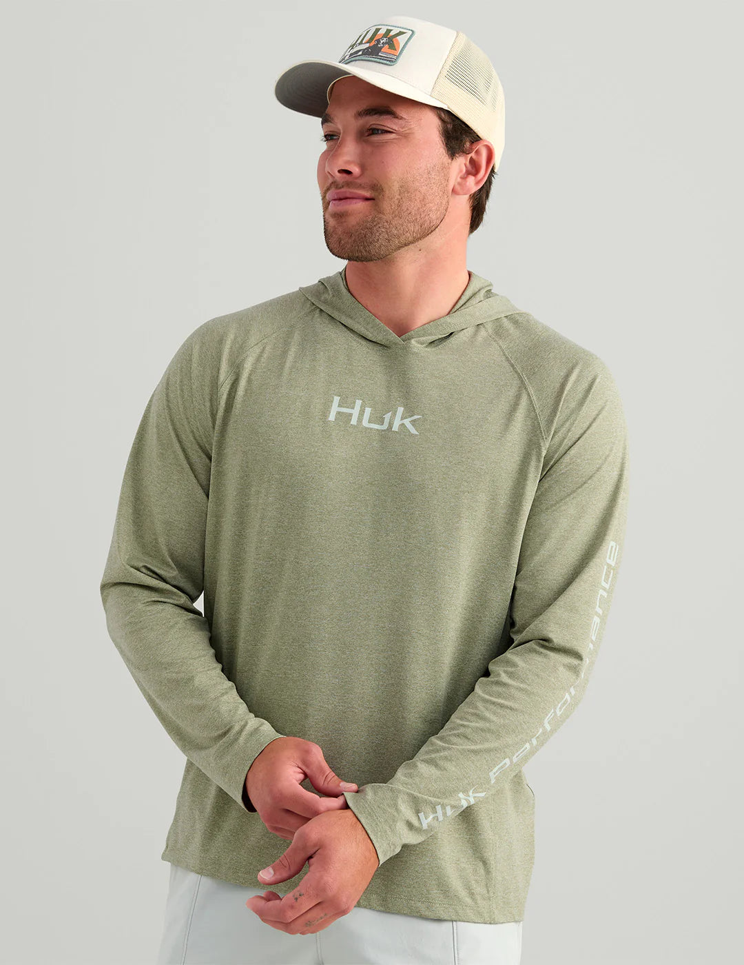 Huk Airweight Long Sleeve Crew Seagrass Heather Huk
