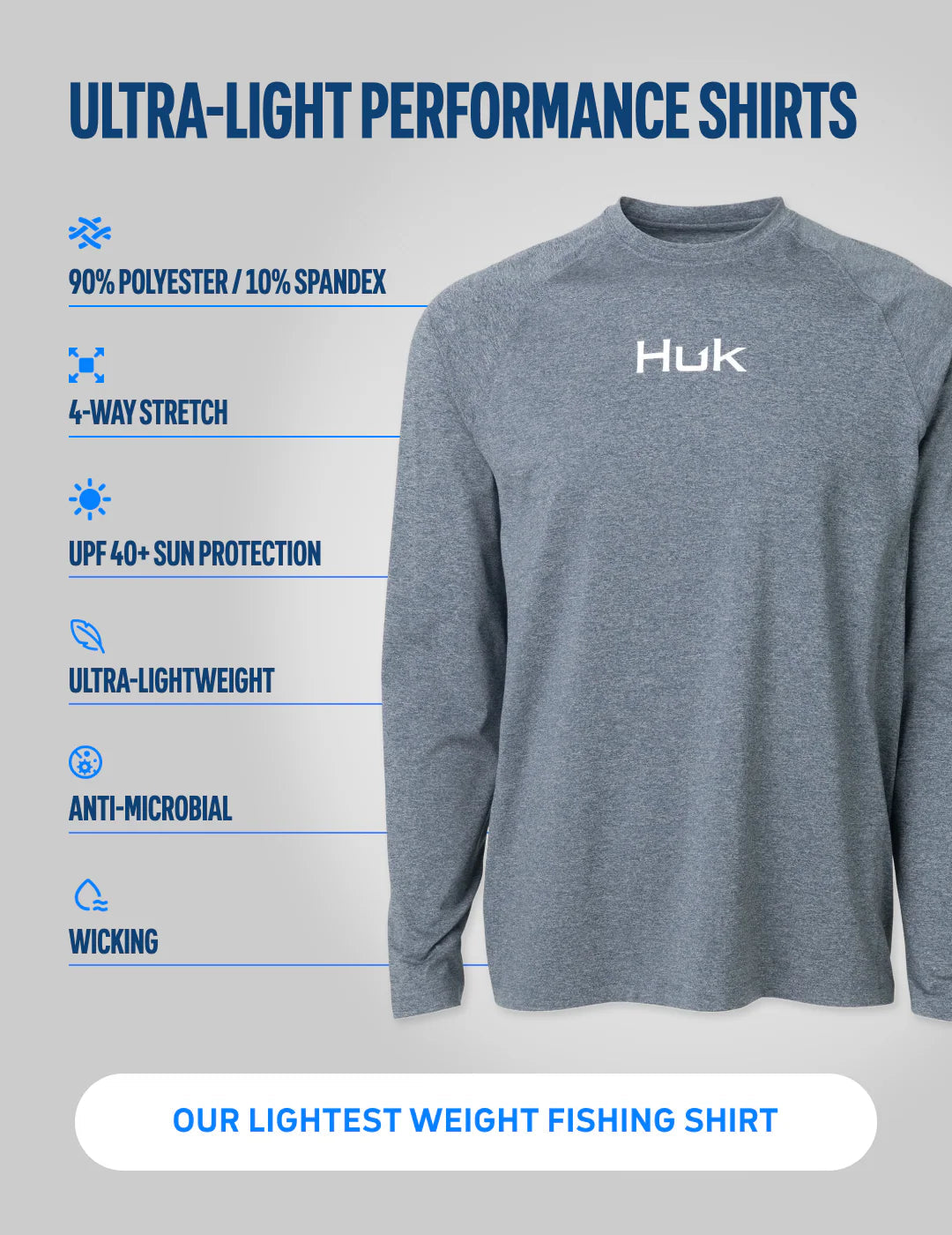 Huk Airweight Long Sleeve Crew Seagrass Heather Huk