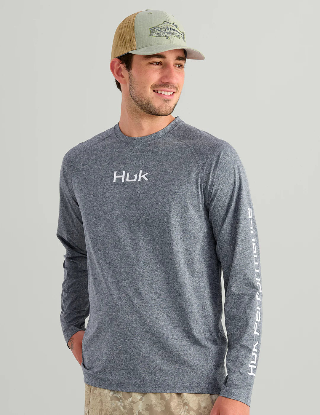Huk Airweight Tech LS Crew Stormy Blue Heather Huk