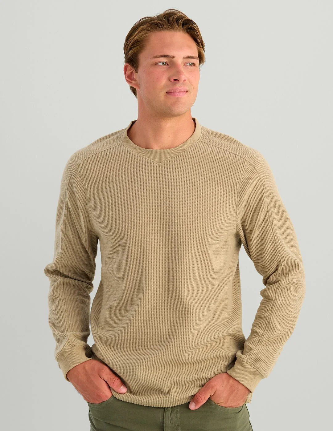 Huk Waffle Long Sleeve Crew River Rock Heather Huk
