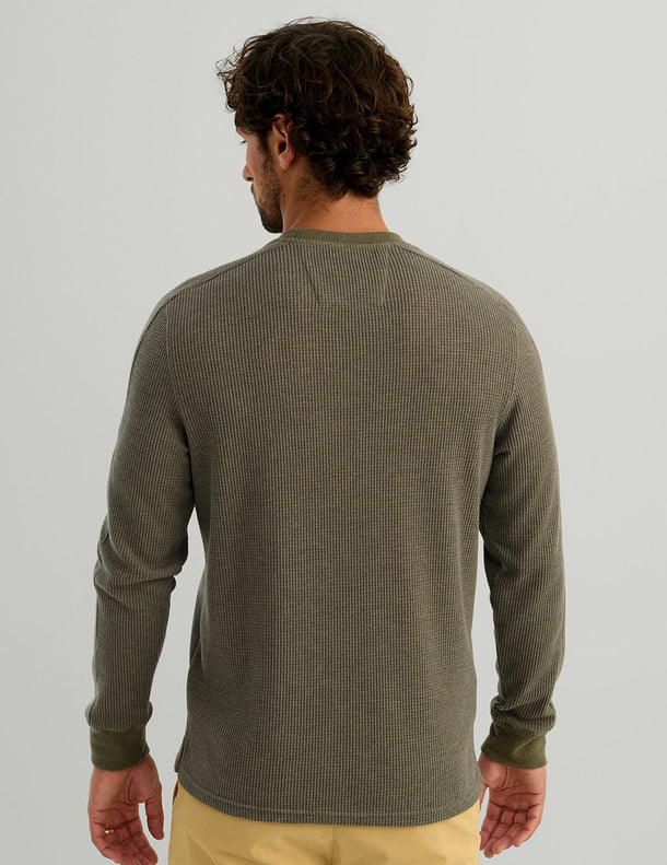 Huk Waffle Long Sleeve Crew Heather Moss etcoutfitters