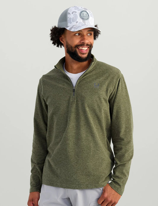 Huk Leeward Lightweight Fleece 1/4 Zip Moss Heather Huk