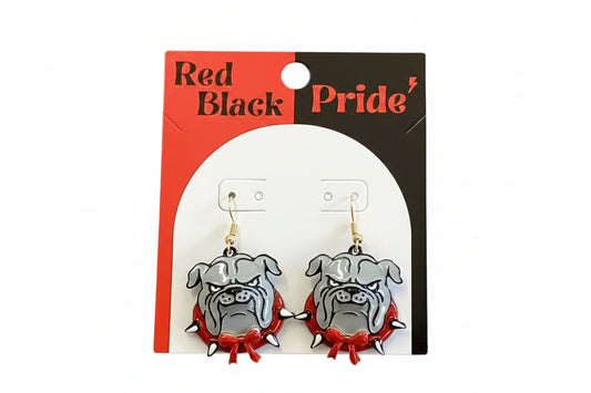Georgia Bulldogs Bull Dog & Bow Drop Earrings Gray/Red Golden Stella