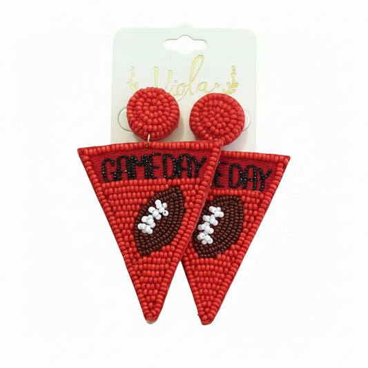 Georgia Bulldogs Game Day Football Triangle Earrings Red/Black Golden Stella