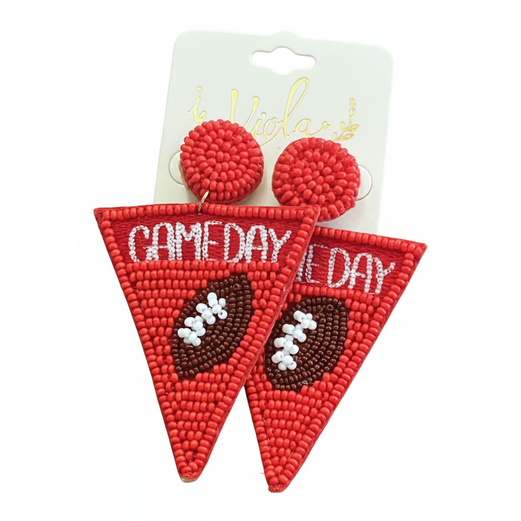 Georgia Bulldogs Game Day Football Triangle Earrings Red/White Golden Stella