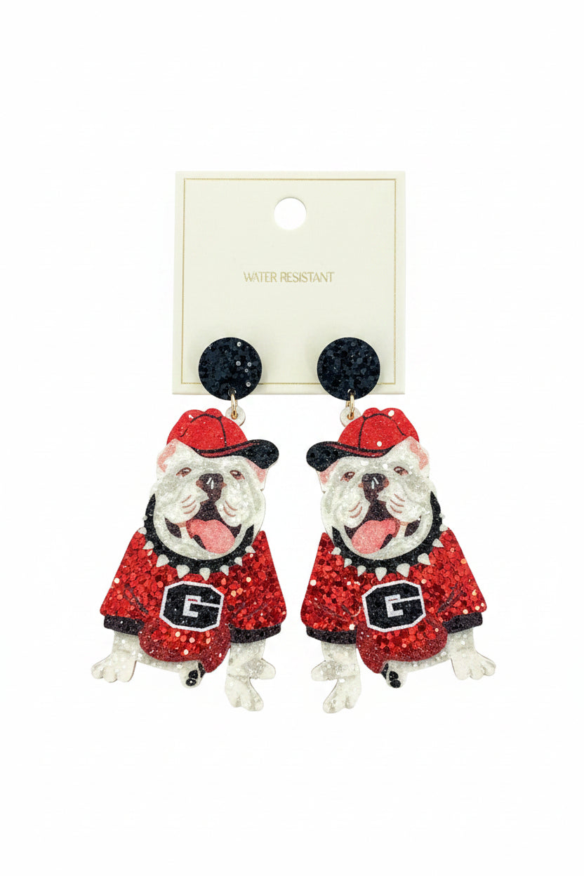 Georgia Bulldogs Glitter Bulldogs With Hat Earrings Golden Stella